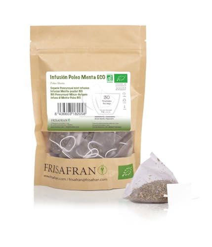 FRISAFRAN | Pennyroyal Mint Infusion in Pyramide Bio 30En | 60g | Minz Pennyroyal | Verdauungs | Gegen Erkältungen | Gesundes Getränk | Pennyroyal Tee zur Beruhigung | Natürliches antivirales Mittel von FRISAFRAN
