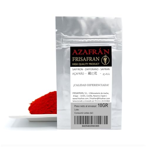 FRISAFRAN | Safranpulver 10g | Gemahlener Safran | Spanischer safranpulver | gemahlener safran für Paella | Halbe Gramm purer Geschmack & Farbenpracht | Handverlesener | Ideal für exklusive Gerichte von FRISAFRAN