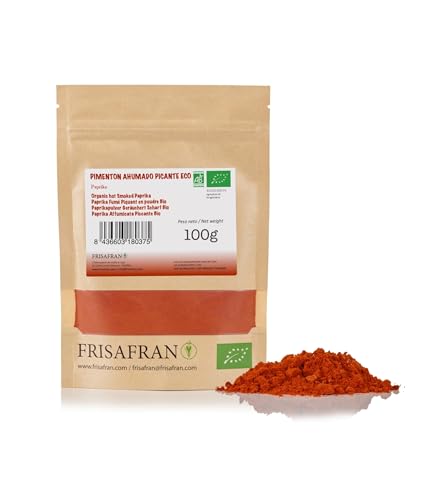 FRISAFRAN | Spanischer würzig geräuchertes Paprikapulver 100g Bio | paprika rosenscharf | Paprika geräuchert pulver | Paprika gemahlenes | würzig | Rosenscharf | Paprika Scharf | ohne Zusatzstoffe von FRISAFRAN