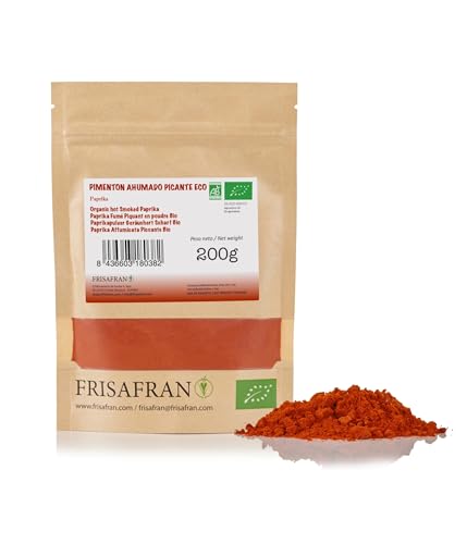 FRISAFRAN | Spanischer würzig geräuchertes Paprikapulver 200g Bio | paprika rosenscharf | Paprika geräuchert pulver | Paprika gemahlenes | würzig | Rosenscharf | Paprika Scharf | ohne Zusatzstoffe von FRISAFRAN