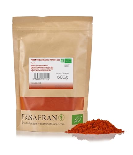 FRISAFRAN | Spanischer würzig geräuchertes Paprikapulver 500g Bio | paprika rosenscharf | Paprika geräuchert pulver | Paprika gemahlenes | würzig | Rosenscharf | Paprika Scharf | ohne Zusatzstoffe von FRISAFRAN