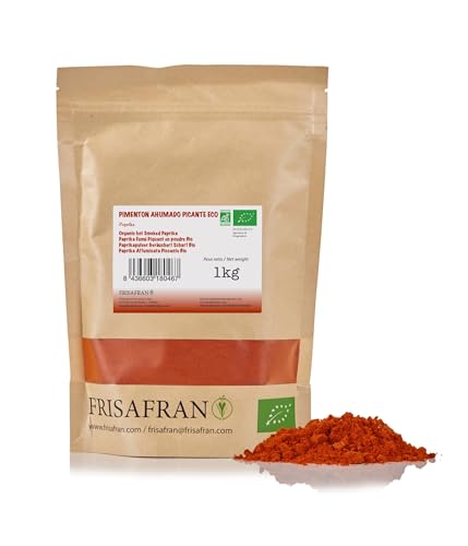 FRISAFRAN | Spanischer würzig geräuchertes Paprikapulver 1kg Bio | paprika rosenscharf | Paprika geräuchert pulver | Paprika gemahlenes | würzig | Rosenscharf | Paprika Scharf | ohne Zusatzstoffe von FRISAFRAN