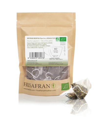 FRISAFRAN | Bio Lakritz und Minzaufguss 60 Einheiten | 120g | Biologisch | Verdauungs | Natürlicher Lakritztee | Minze-Süßholzwurzel | Lakritztee | Direkt vom Produzenten | Herkunft Spanien | tee von FRISAFRAN