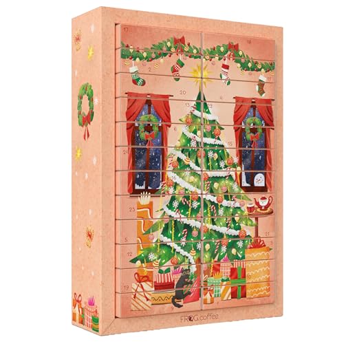 Tee Adventskalender 2024 von FROG.coffee - 48 Teebeutel in 24 verschiedenen Sorten von Top Marken wie Teekanne, Bad Heilbrunner, Bünting, ChariTea, Meßmer, Lebensbaum uvm von FROG.coffee