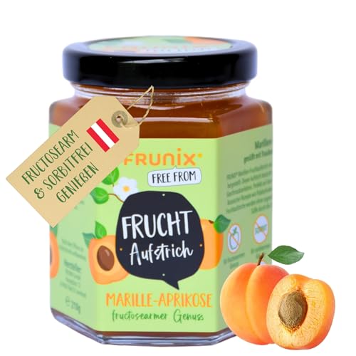 FRUNIX Fruchtaufstrich Marille/Aprikose, viel Frucht, wenig Fructose für fructosearme Ernährung, Genuss ohne Reue, in Handarbeit hergestellt von FRUNIX