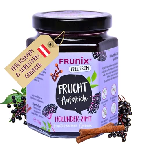 FRUNIX-Fruchtaufstriche in 8 Sorten: fructosearm, sorbitarm, vegan, glutenfrei, ohne Zitronensäure, low FODMAP (Holunder-Zimt) von FRUNIX