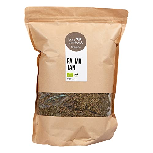 teeverliebt - Bio Pai Mu Tan Tee 1000 g feinschnitt I Bio weisser Tee lose fein geschnittene Blätter aus kontrolliert biologischem Anbau I belebend-frische Teemischung I Weisser Tee Pai Mu Tan 1000g von teeverliebt