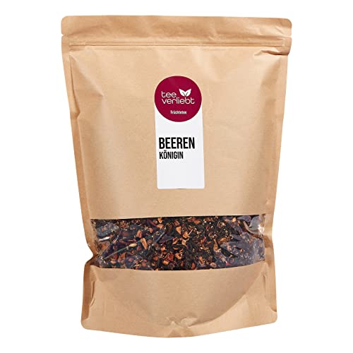 teeverliebt - Loser Früchtetee Beerenkönigin 1000 g I Früchtetee lose I leckere Komposition der Tee-Mischung mit Himbeeren Erdbeeren Brombeeren I hochwertiger Tee lose 1 kg von teeverliebt