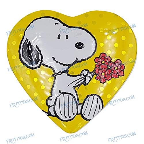 Metallbox Yellow Heart Snoopy Flowers - Schokoladenmilch-Süßwaren - 100 g - Valentinstagspecial von FRUTITOSCOM