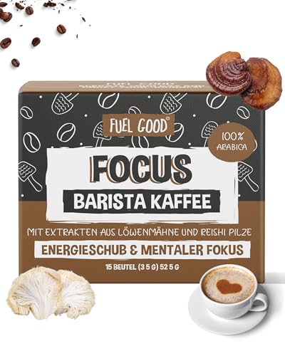 Barista Mushroom Coffee 15 Beutel, 100% Arabica Dunkle Röstung | Lions Mane & Red Reishi Löslischer Kaffee für Fokus, Energie und Immunsystem Unterstützung | Adaptogen & Nootropic Instant Pilzkaffee Barista Mushroom Coffee 15 Beutel, 100% Arabica Dunkle Röstung | Lions Mane & Red Reishi Löslischer Kaffee für Fokus, Energie und Immunsystem Unterstützung | Adaptogen & Nootropic Instant Pilzkaffee von FUEL GOOD