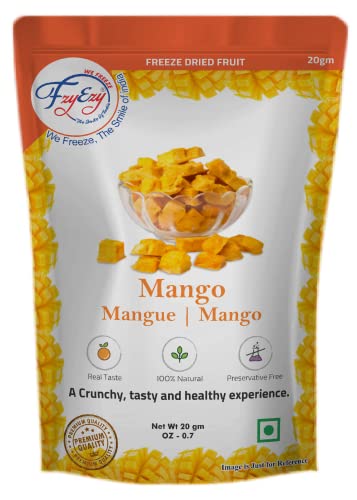 FzyEzy Natürliche Mango für Kinder und Erwachsene| Camping Vegan Healthy & Survival Food| Reisefreundlich, verzehrfertig| Gefriergetrocknete Früchte, dehydrierte Scheiben, Snacks | 20 g von FZYEZY