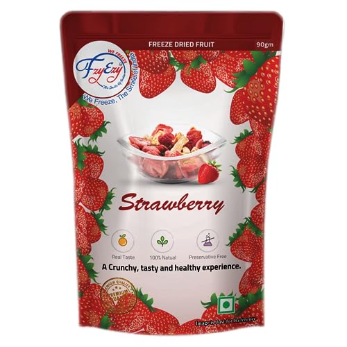FZYEZY gefriergetrocknete Erdbeere| Gefriergetrocknete Erdbeerscheibe | Süß-saurer Geschmack | Lebensmittel aus der Speisekammer zum Knabbern, Backen, Smoothie, Saft, Eis, Müsli (Erdbeere, 90 g) von FZYEZY