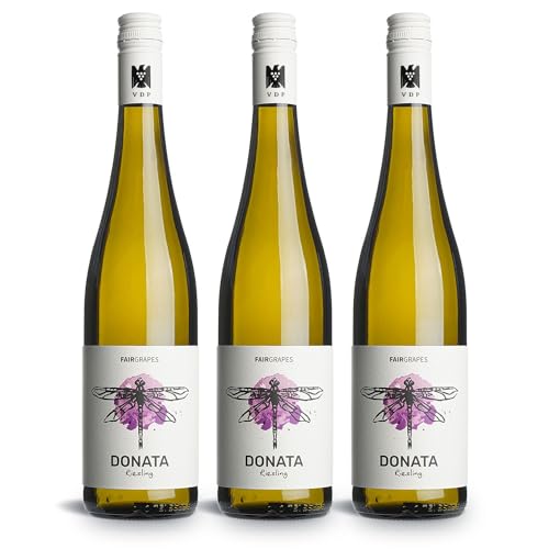 FairGrapes Riesling »Donata« | 89+ Punkte Falstaff | VDP.Gutswein | 2022 Weißwein Feinherb | Zitrone, Pfirsich | Geschenkidee (3 x 0.75 l) von FairGrapes