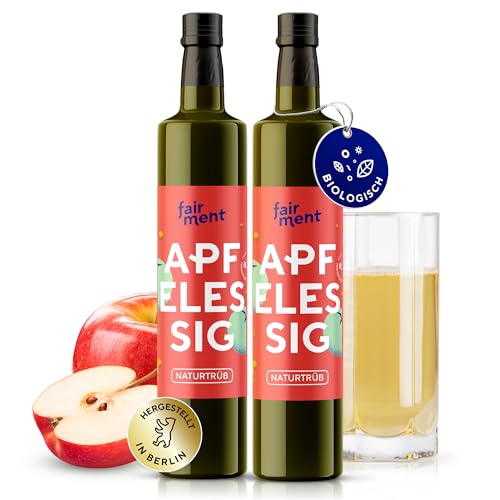 Fairment Apfelessig - bio, naturtrüb, mit der Essig-Mutter, unpasteurisiert, lebendig und ungefiltert - Apple Cider Vinegar aus deutscher Produktion (1 l (2er Pack)) von Fairment