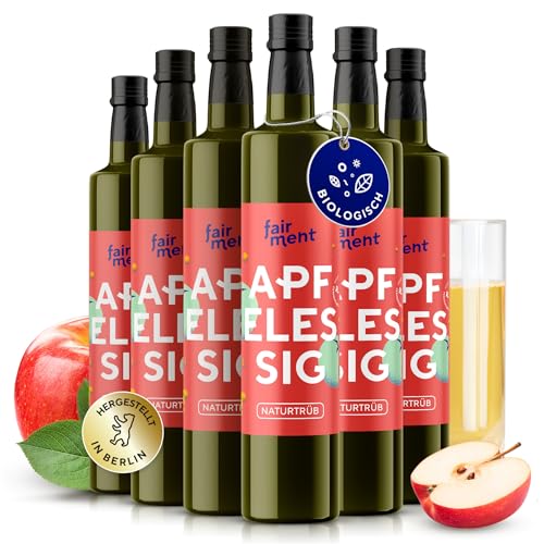 fairment Apfelessig 3 Liter - bio, naturtrüb, mit der Essig-Mutter, unpasteurisiert, lebendig und ungefiltert - Apple Cider Vinegar aus deutscher Produktion (6x 500 ml = 3 l (6er Pack)) von Fairment