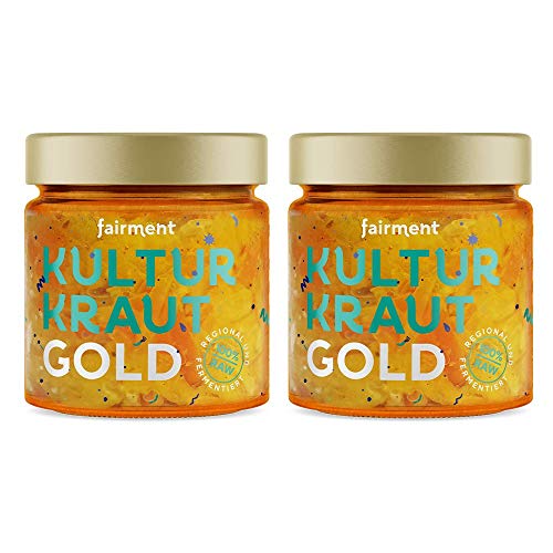 Fairment Kultur Kraut Gold - lebendiges Sauerkraut im Glas mit Karotten, Ingwer und Kurkuma - natürlich fermentiert und nicht pasteurisiert von Fairment