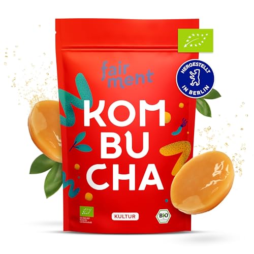 Fairment - Original Kombucha Tee Pilz in Premium Größe | Erfolgsgarantie | Besonders Vitaler Scoby | Bio-Qualität für 1-5L | Mit Kombucha Getränk Anleitung von Fairment