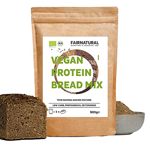 BIO Protein-Brot Backmischung VEGAN Low-Carb [Regional aus Deutschland] für Eiweiss-Brot & Protein-Brötchen ohne Getreide, lactosefrei & keto als Eiweiß-Brot Mix (900g) von Fairnatural