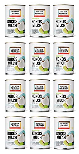 12 x Bio Kokosmilch 400 ml Dose | von Fairtrade Original | aus Sri Lanka | ideal für asiatische Gerichte | für einen reichen, sahnigen Geschmack | 100% Bio (12 x 400 ml) von fairtrade ORIGINAL