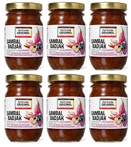 6 x 115 g Sambal Badjak von Fairtrade Original | pikante Gewürzpaste | zum würzen von asiatischen und orientalischen Gerichten | scharfe Sambal aus roten Chilis von fairtrade ORIGINAL