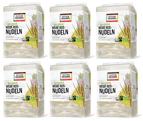 6 x 225 g Bio Thailändische Fairtrade Reisnudeln weiß | Weiße Reisnudel von Fairtrade Original | Glutenfrei | Sen Lek | ideal für vietnamesische Pho | von fairtrade ORIGINAL