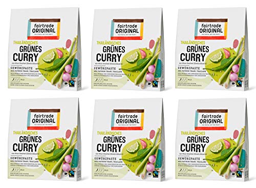 6 x 70 g Grüne Curry Paste Thailändisch | 420 g Thai Currypaste grün von Fairtrade Original | ohne künstliche Zusätze | für asiatische Gerichte und würzig, scharfe Speisen von fairtrade ORIGINAL