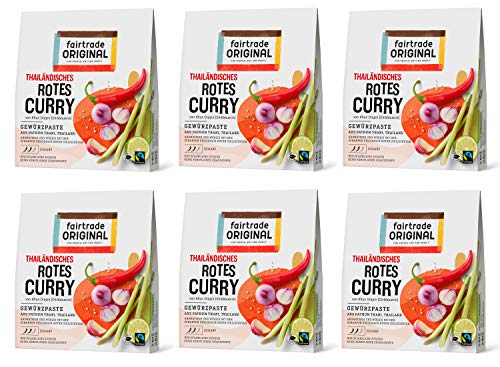 6 x 70 g Rote Curry Paste | Thailändisch | 420 g Thai Curry rot von Fairtrade Original | ohne künstliche Zusätze | Gewürzpaste für asiatische Gerichte und würzig, scharfe Speisen von fairtrade ORIGINAL