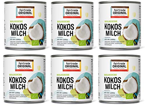6 x Bio Kokosmilch 270 ml Dose | von Fairtrade Original | aus Sri Lanka | natürliche Kokos Milch Bio ist ideal für asiatische Gerichte | für einen reichen, sahnigen Geschmack | 100% Bio von fairtrade ORIGINAL