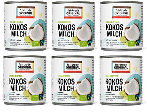 6 x Bio Kokosmilch 270 ml Dose | von Fairtrade Original | aus Sri Lanka | natürliche Kokos Milch Bio ist ideal für asiatische Gerichte | für einen reichen, sahnigen Geschmack | 100% Bio von fairtrade ORIGINAL