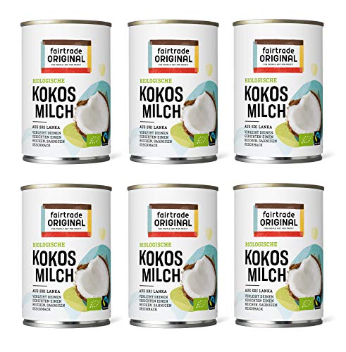 6 x Bio Kokosmilch 400 ml Dose | von Fairtrade Original | aus Sri Lanka | ideal für asiatische Gerichte | für einen reichen, sahnigen Geschmack | 100% Bio (6 x 400 ml) von fairtrade ORIGINAL