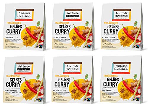 6 x Gelbe Curry Paste Thailändisch | je 70g Packung | Thai Currypaste gelb von Fairtrade Original | ohne künstliche Zusätze | für asiatische Gerichte und würzig, scharfe Speisen von fairtrade ORIGINAL