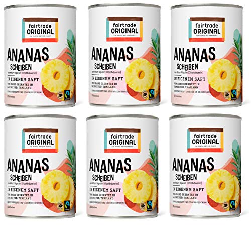 Ananas in Dosen von Fairtrade Original | 560 g Ananasscheiben in eigenem Saft | 10 Ananas Scheiben ohne Zucker | Sweet Pineapple | Dosen Ananas Fair Trade und natürlich (6 Dosen (560g)) von fairtrade ORIGINAL
