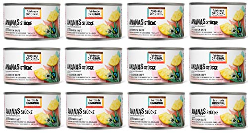 Ananas in Dosen von Fairtrade Original | Ananasstücke ohne Zucker| Ananas Stücke zuckerfrei | Sweet Pineapple | Dosen Ananas Fair Trade und natürlich (12 Dosen (je 227g)) von fairtrade ORIGINAL