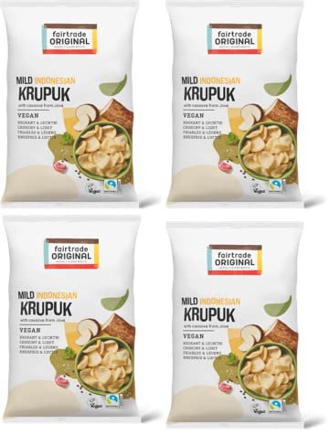 Fairtrade Original Krupuk Krabbenchips vegan | 100% natürliche Krabben Chips aus Maniokmehl | Original Krupuk Chips vegetarisch aus Indonesien | vegane Krabben Chips fertig aus Java von fairtrade ORIGINAL