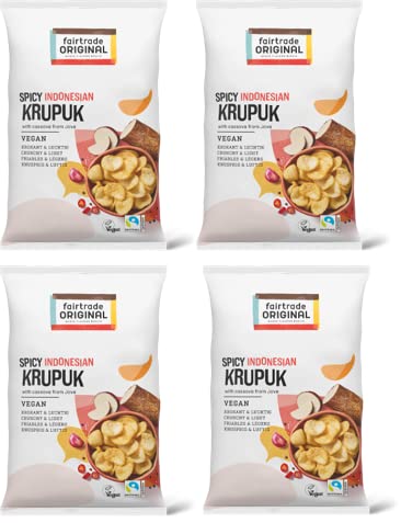 Fairtrade Original Krupuk Spicy Krabbenchips vegan | 100% natürliche Krabben Chips aus Maniokmehl | Original Spicy Krupuk Chips vegetarisch aus Indonesien | vegane Krabben Chips fertig aus Java von fairtrade ORIGINAL