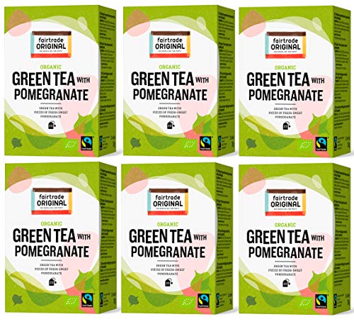 Grüner Bio Tee mit Granatapfel von Fairtrade Original | 120 Teebeutel | Set 6 x 20 Beutel = 210 g | 100 % Organic Grüntee | Bio und Fair Trade | Tee Beutel einzeln verpackt | Großpackung von fairtrade ORIGINAL