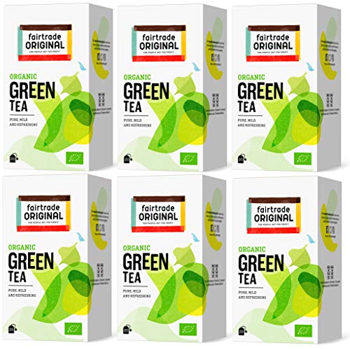 Grüner Tee Bio von Fairtrade Original | 120 Teebeutel | Set 6 x 20 Beutel = 240 g | 100 % Organic Grüntee im Beutel | Bio und Fair Trade | 6 Packungen Green Tea | Großpackung von fairtrade ORIGINAL