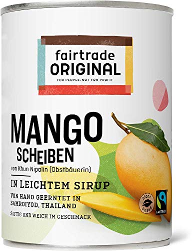 Mango in Dosen von Fairtrade Original | 425 g Mangoscheiben leicht gezuckert | Mango Scheiben mit Sirup | Sweet Mango | Dosen Mango Fair Trade und natürlich (1 Dose (425g)) von fairtrade ORIGINAL