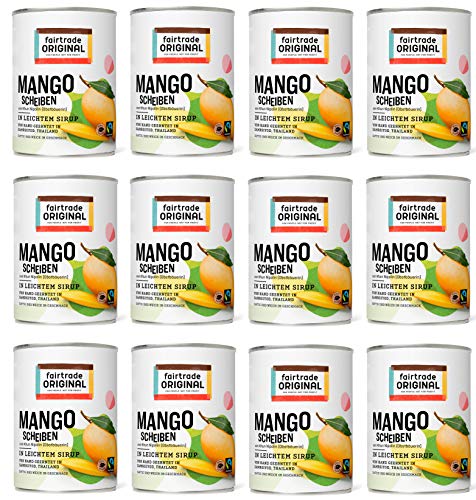Mango in Dosen von Fairtrade Original | 425 g je Dose | Mangoscheiben leicht gezuckert | Mango Scheiben mit Sirup | Sweet Mango | Dosen Mango Fair Trade und natürlich (12 Dosen (je 425g)) von fairtrade ORIGINAL