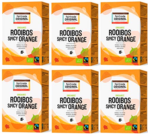 Rooibos Orangen Tee von Fairtrade Original | 120 Teebeutel | Set 6 x 20 Beutel = 210 g | 100 % Roibush mit Gewürzen im Beutel | Bio und Fair Trade | Tee Beutel einzeln verpackt von fairtrade ORIGINAL