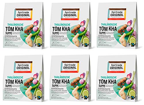 Tom Kha Paste von Fairtrade Original | Gewürzpaste für Suppe | Thai Gewürz| Kräuterpaste für Hühnersuppe | Tom Kha Gai Suppe | vegane Paste ohne künstliche Zusätze (6 Packungen (je 70g)) von fairtrade ORIGINAL