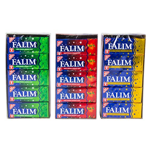Falim Kaugummi - 3er Mix Set - Damla Sakiz Kaugummi ohne Zucker + Nane Sakiz ohne Zucker mit Minzaroma + Cilek Sakiz ohne Zucker mit Erdbeeraroma – 3 x 5 * 20 Stück von Falim