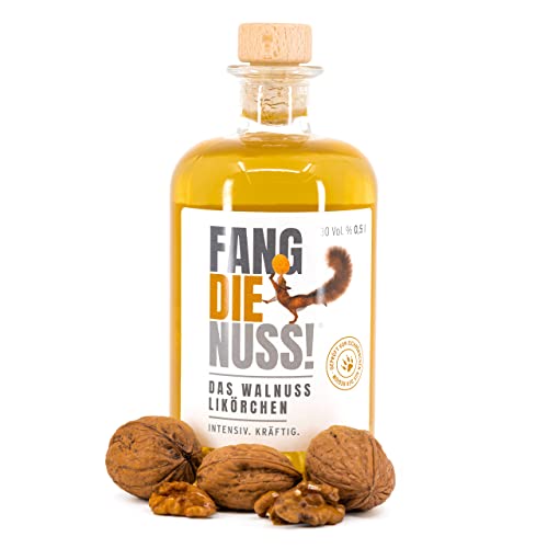 Fang die Nuss! | Premium Walnusslikör | Intensiv. Kräftig. | 30% Vol. Alkohol | Geprüft von Eichhörnchen aus der Region | Walnuss Schnaps 0,5l | Genießen & Gutes tun von Fang die Nuss