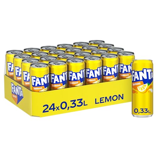 Fanta Lemon - kalorienreduzierte Erfrischung mit fruchtigem Zitronengeschmack - spritzig-erfrischendes Softgetränk in Einweg Dosen (24 x 330 ml) von Fanta
