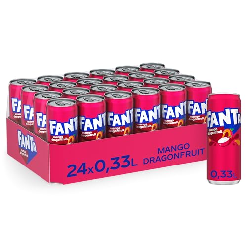 Fanta Mango & Dragonfruit - Mischung aus Mango und Drachenfrucht - mit intensivem tropischem Fruchtgeschmack - prickelndes Erfrischungsgetränk in Einweg Dosen (24 x 330 ml), 1 Stück (24er Pack) von Fanta