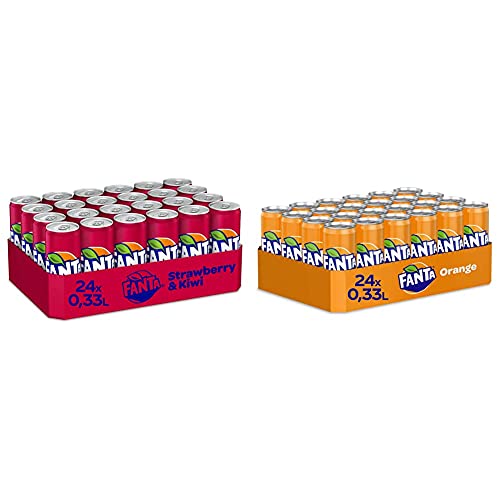 Fanta Strawberry & Kiwi 24er Pack, EINWEG (24 x 330 ml) & Orange EINWEG Dose, (24 x 330 ml) von Fanta