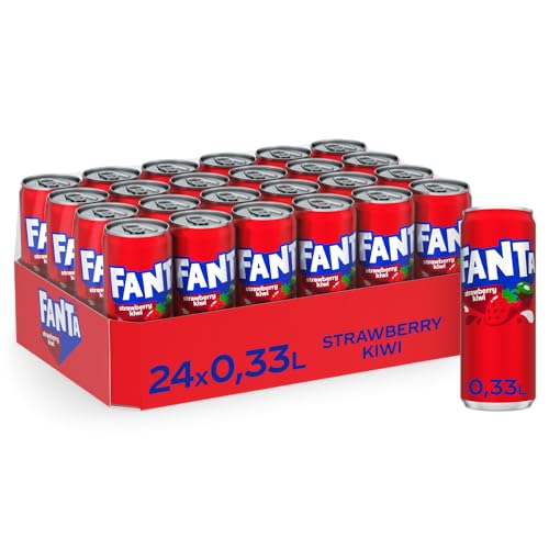 Fanta Strawberry & Kiwi - Mischung aus Erdbeergeschmack und exotischem Kiwi-Aroma - prickelndes Erfrischungsgetränk in Einweg Dosen (24 x 330 ml) von Fanta