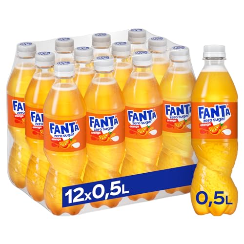 Fanta Zero Orange - fruchtig-spritzige Limonade mit klassisichem Orangen-Geschmack - ohne Zucker und ohne Kalorien - erfrischender Softdrink in Einweg Flaschen (12 x 500 ml) von Fanta