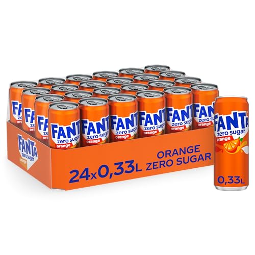 Fanta Zero Orange - fruchtig-spritzige Limonade mit klassischem Orangen-Geschmack - ohne Zucker und ohne Kalorien - erfrischender Softdrink in stylischen Dosen (24 x 330 ml) von Fanta