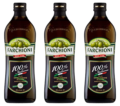 3x Farchioni Olio Extra Vergine di Oliva 100% Italiano Natives Olivenöl extra mit Italienische Oliven 1Lt kalte Extraktion Speiseöl von Farchioni